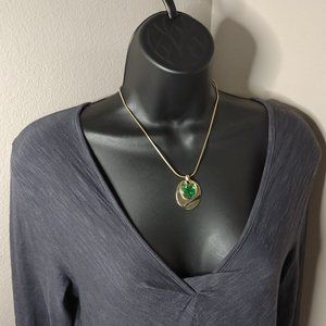 Green And Sliver Tone Double Pendant Necklace Adjustable 16 To 18 Inches Long